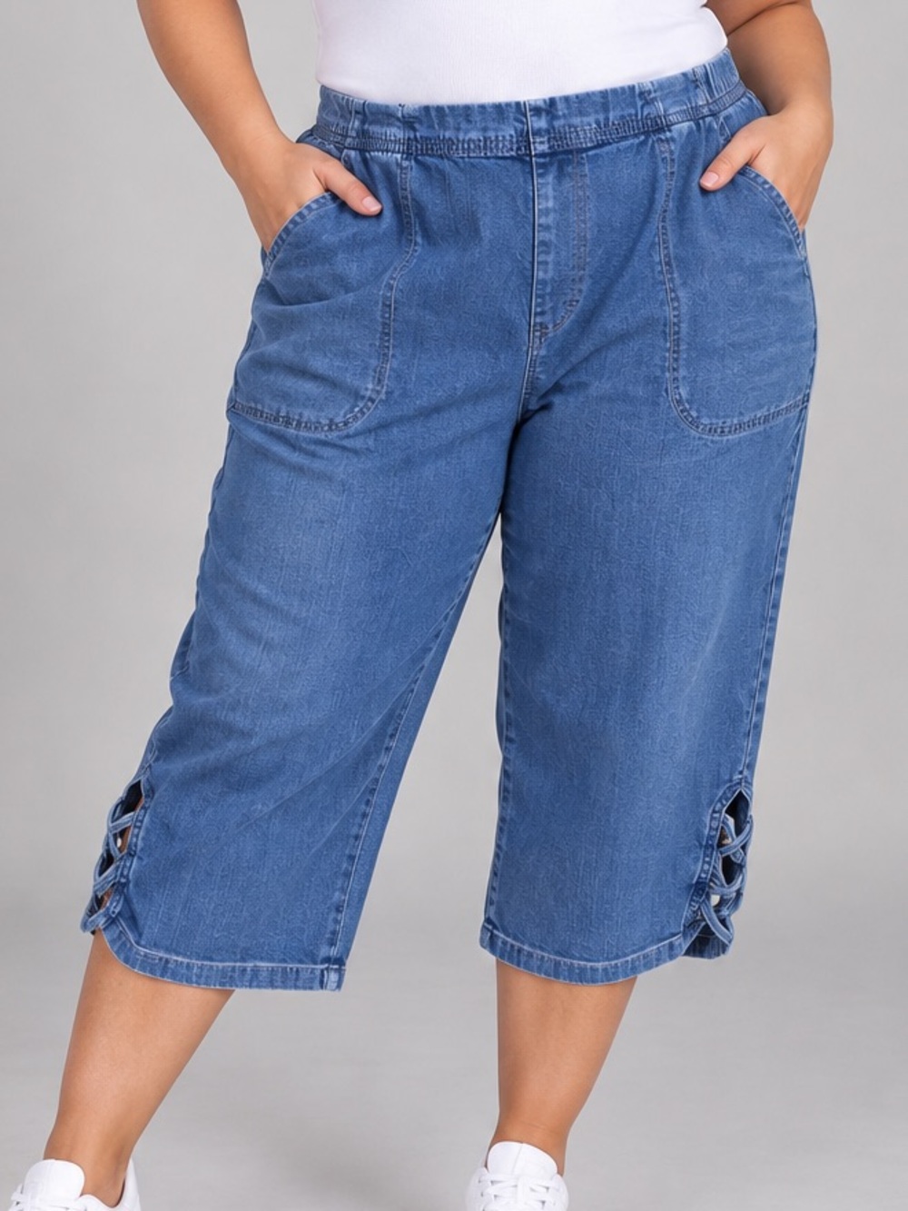 croft & barrow Blue Cropped Denim Ankle Pants with Side Lattice